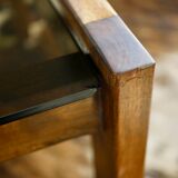 Coffee table in wood and smoked glass