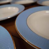 Set of 6 deep plates l'Amandinoise blue and gold outline 7885