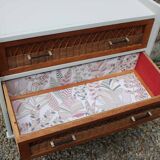 Scandinavian chest of drawers made of wood and rattan