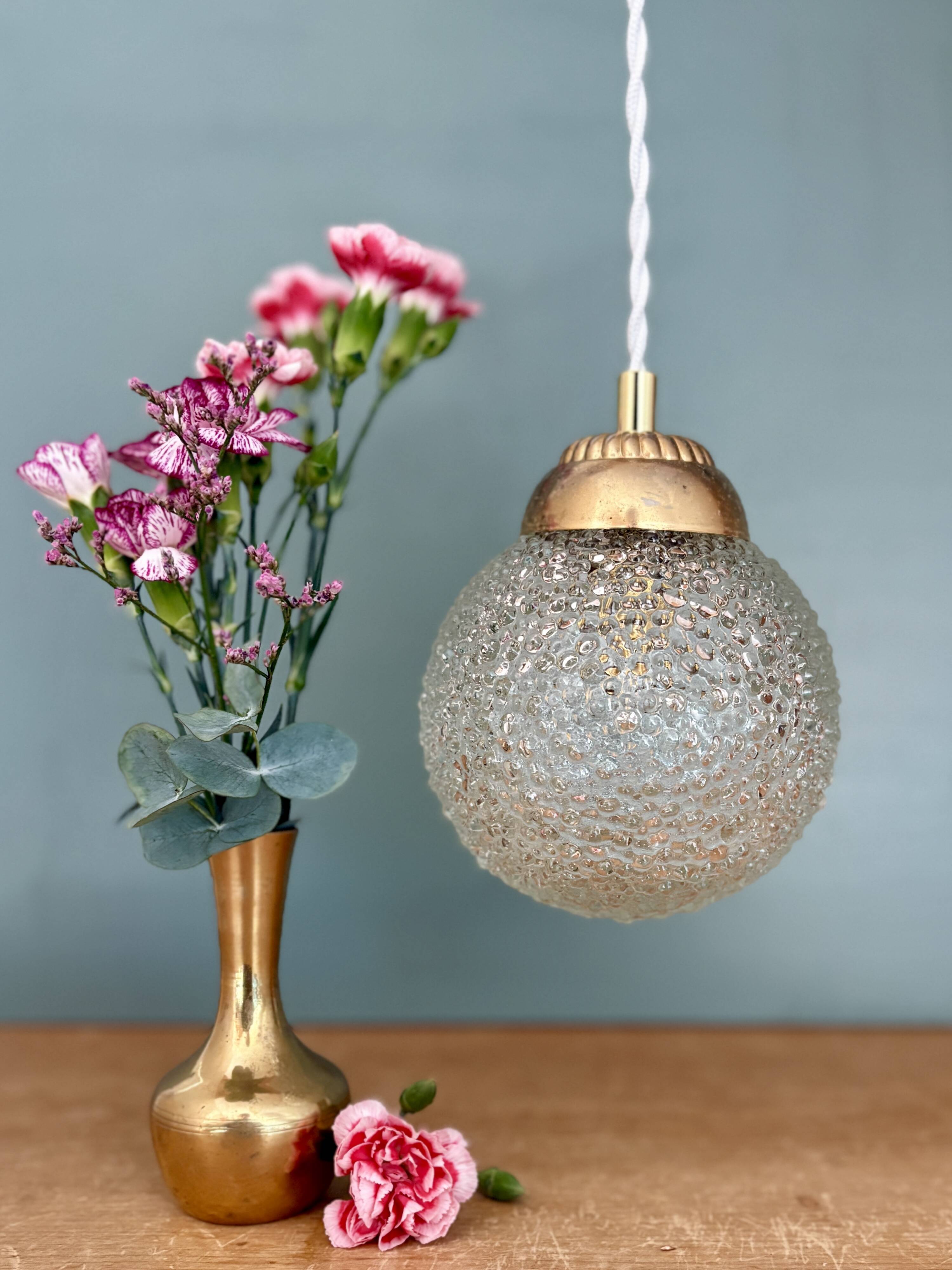 Vintage globe pendant light in molded glass
