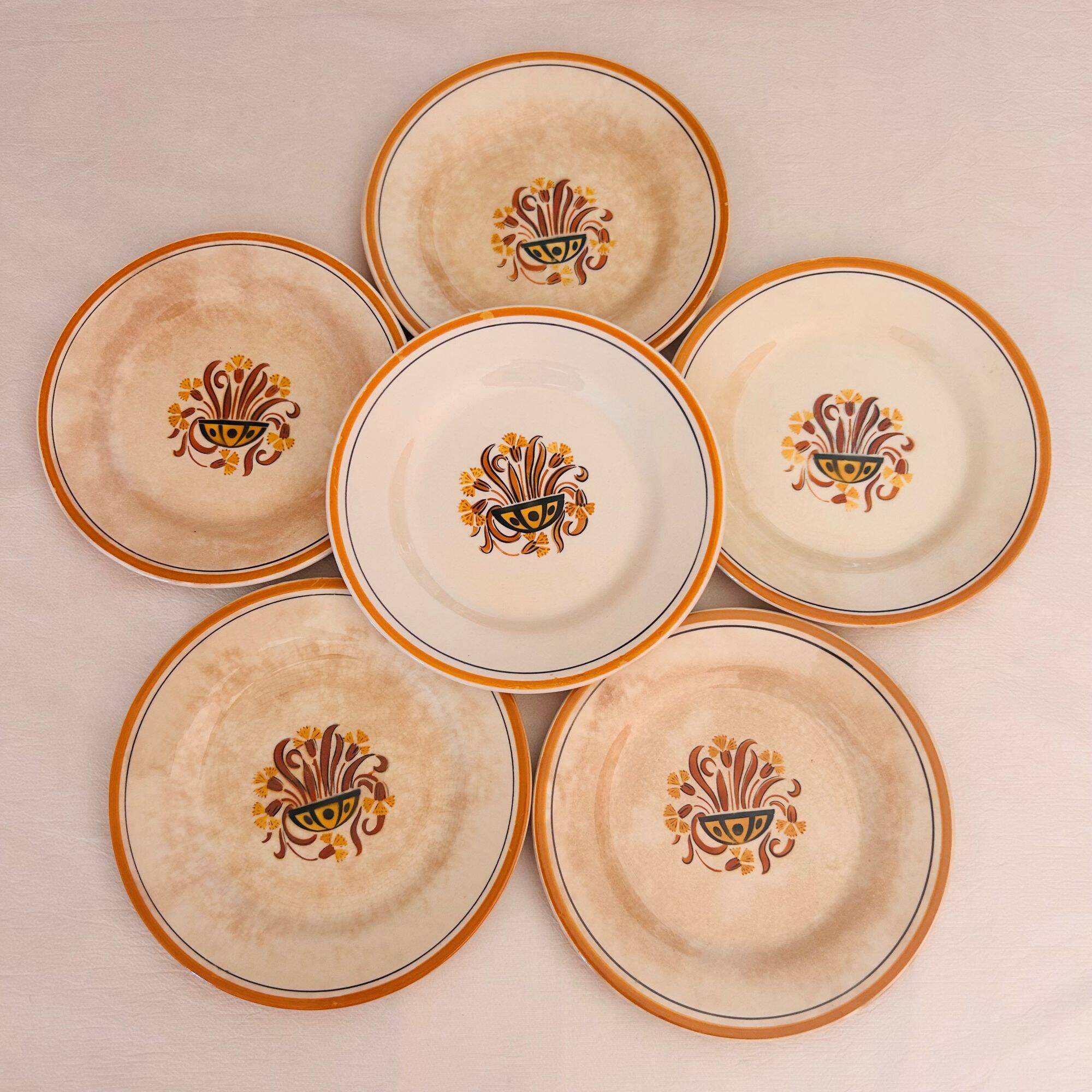 6 dessert plates, Creil and Montereau – Pansy model.