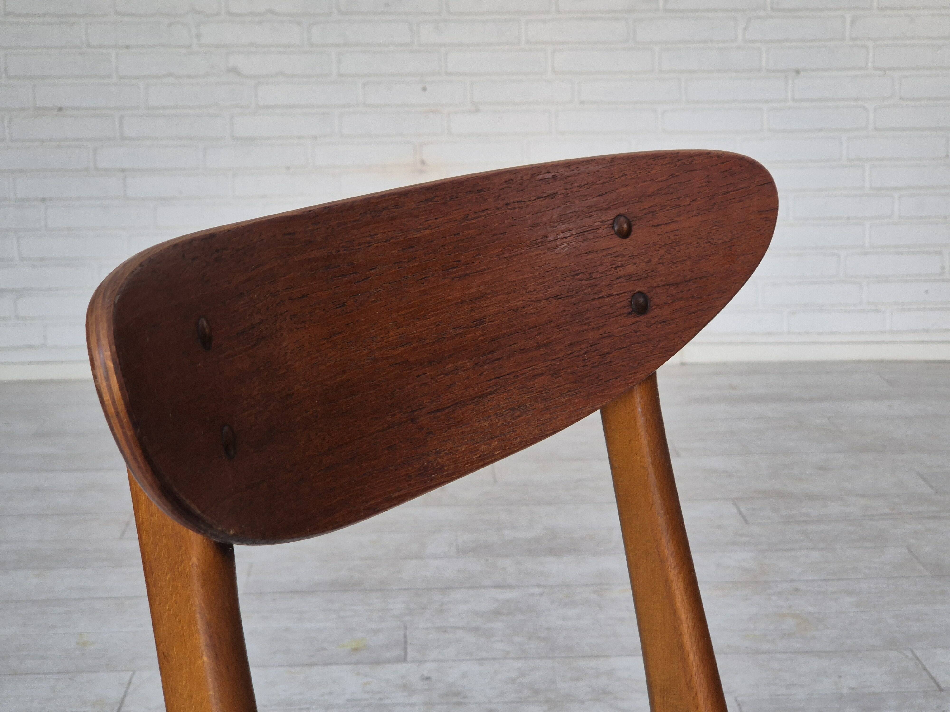1960s, set of 4 Danish dining chairs by Farstrup, bent teak wood, reupholstered.