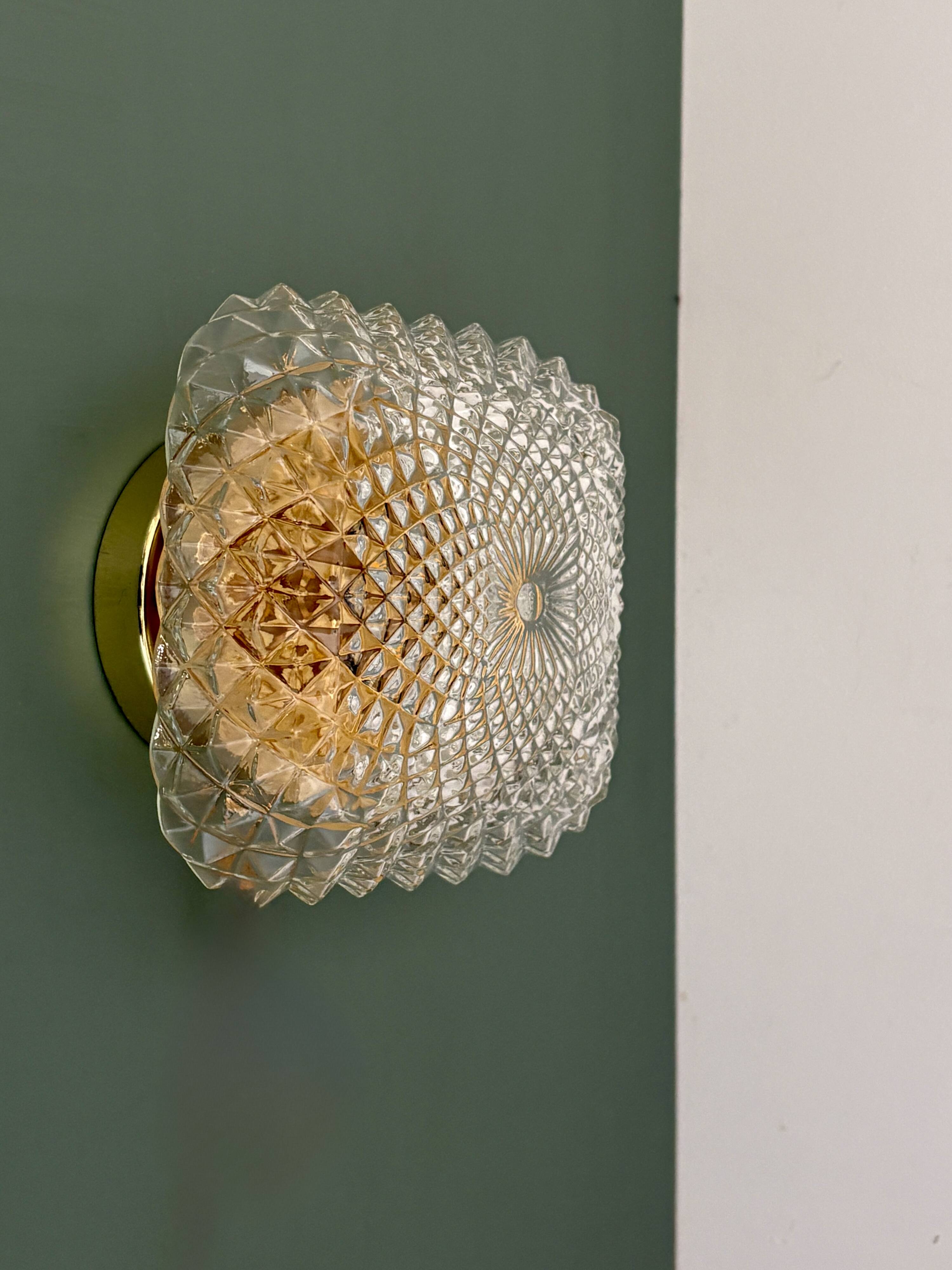 Vintage square globe wall or ceiling light in moulded glass