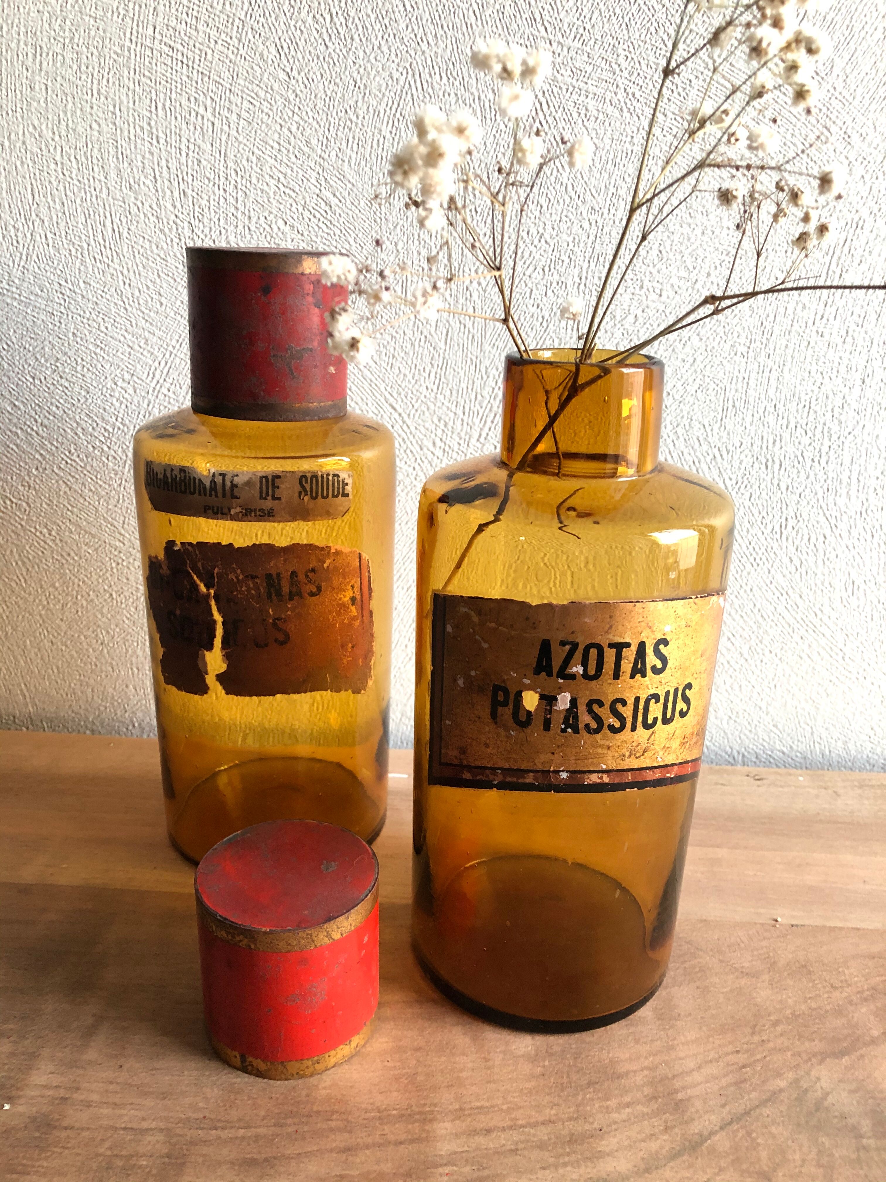 Old pharmacy bottle/jar "Azotas Potassicus" brown glass