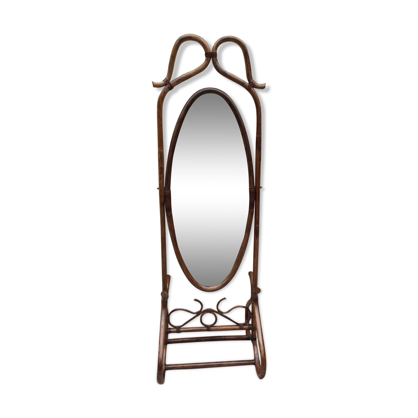 Brown rattan floor mirror 57x176cm