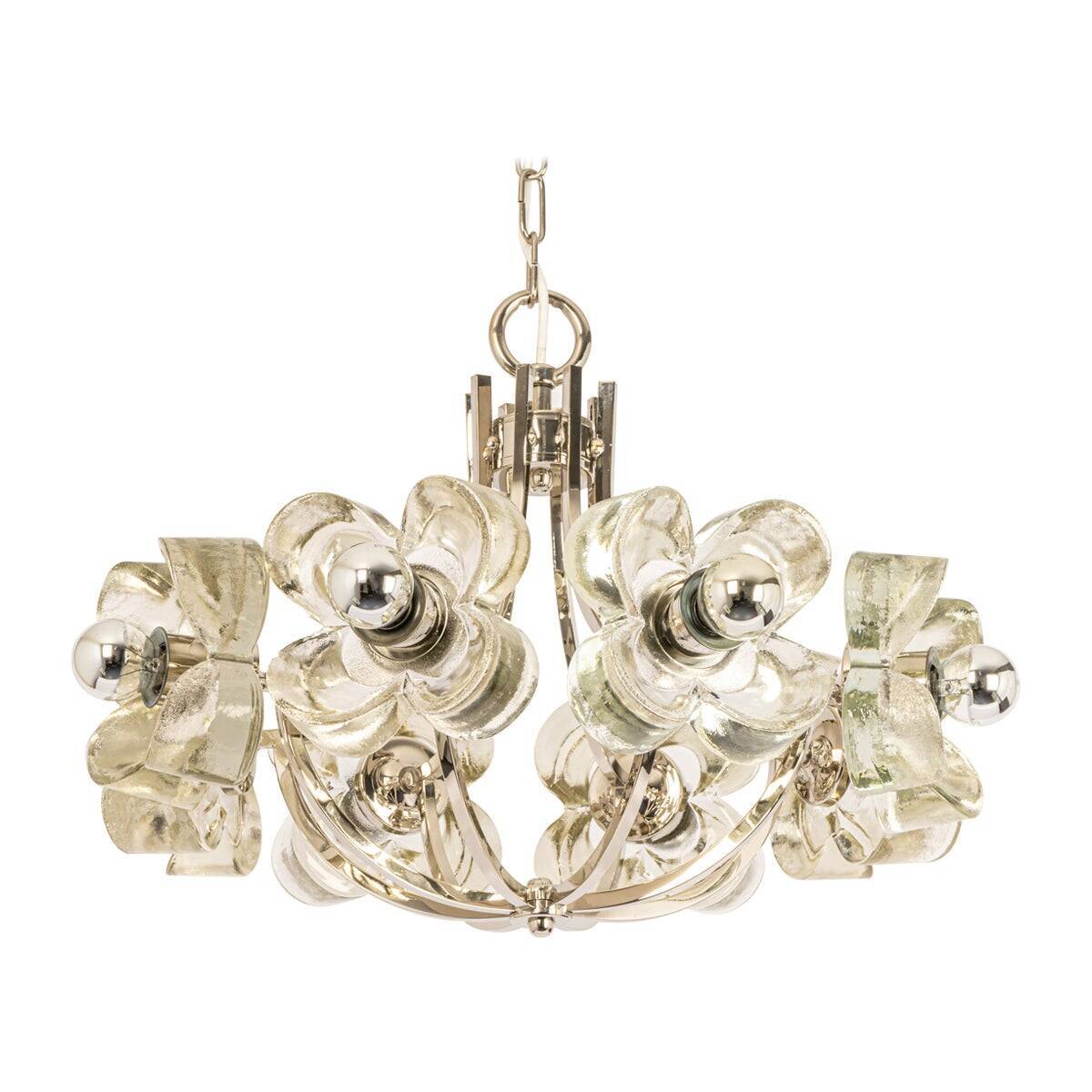 Large chrome glass and crystal pendant by Sische, Germany, 1970s.