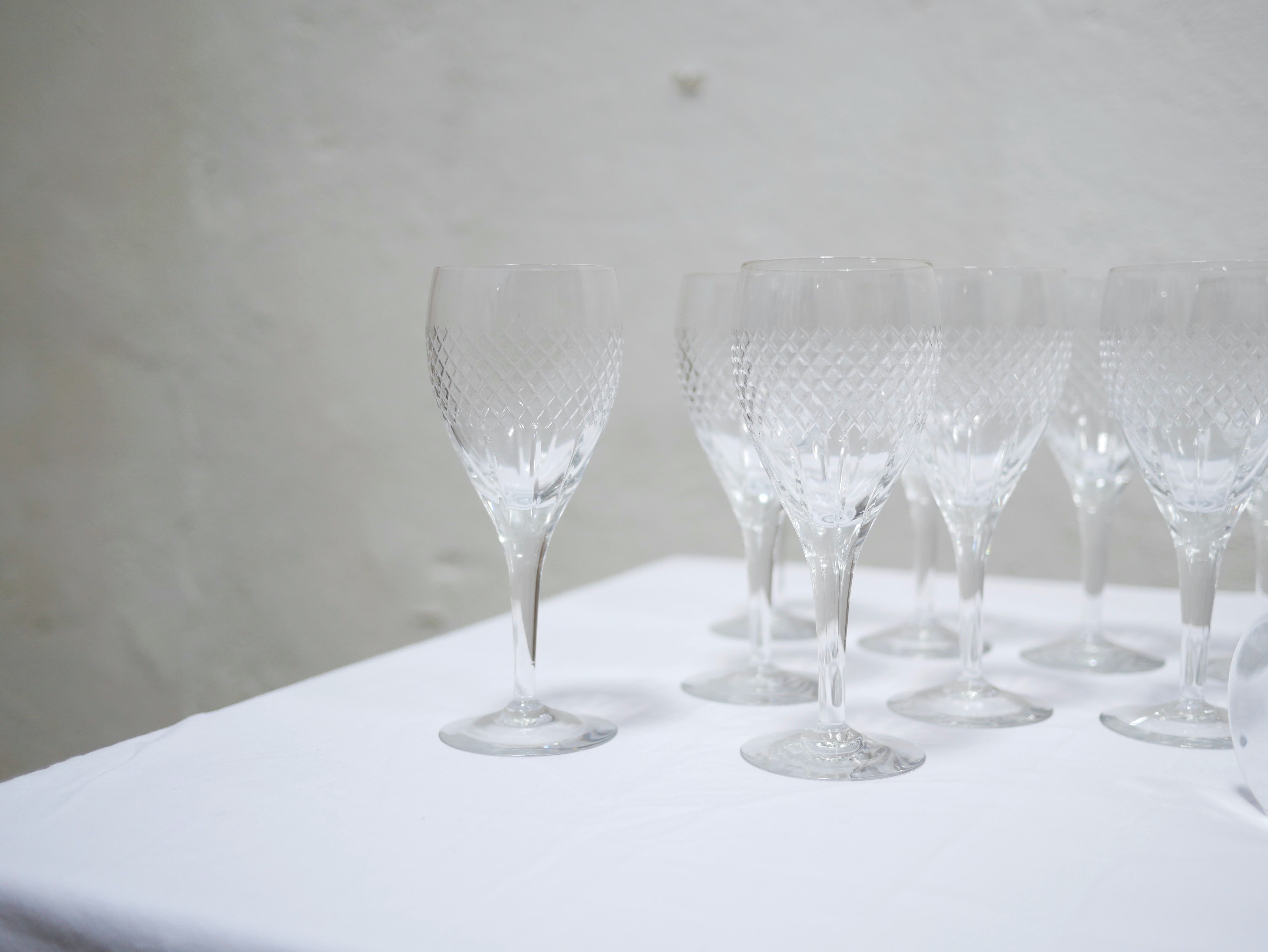 Series of 10 vintage crystal water glasses