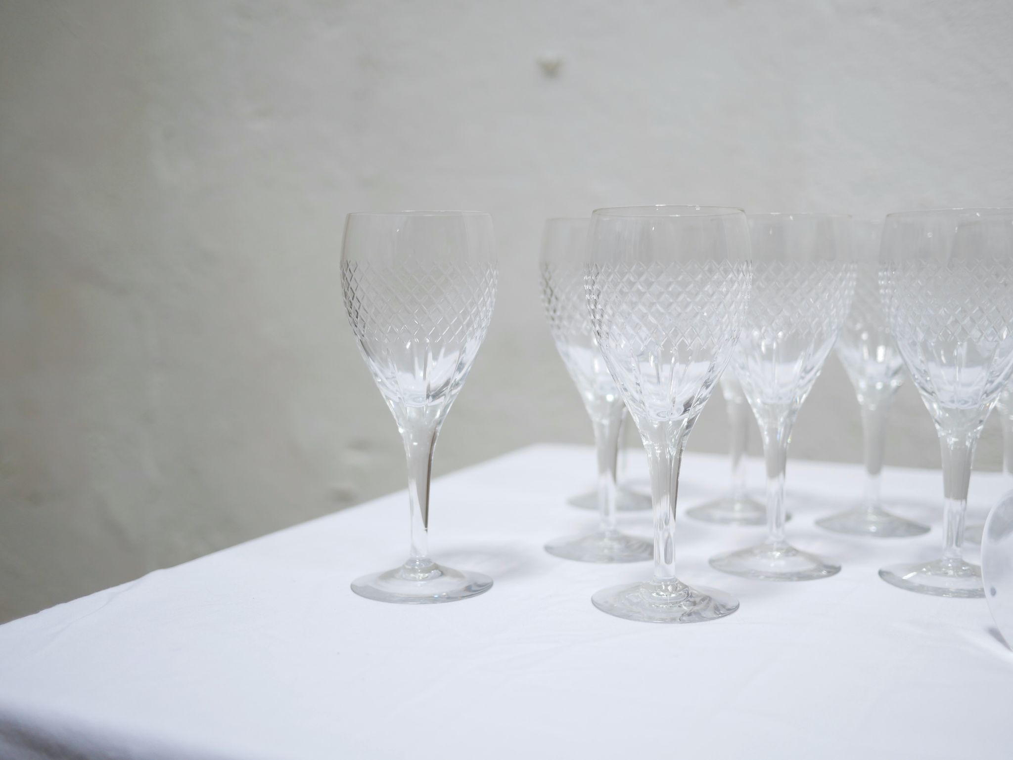 Series of 10 vintage crystal water glasses
