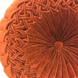 Round pleated cushion in vintage ribside velvet