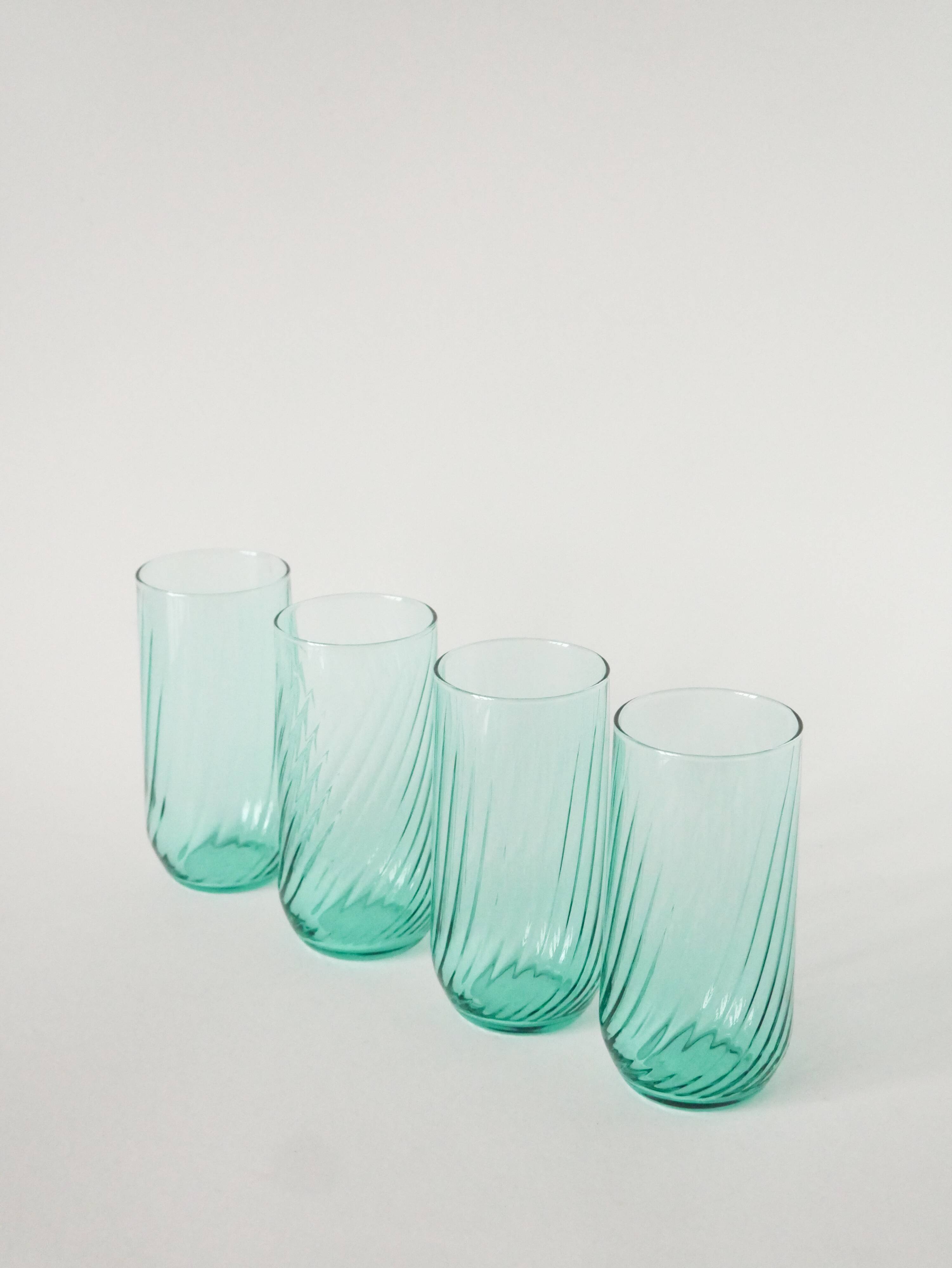 Set of 4 twisted water glasses, Turquoise Blue, 1970