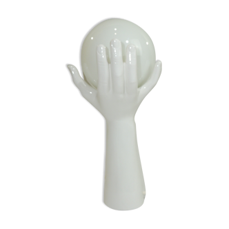 Lampe "Mains" en céramique blanche France 1970/Mains de l'espoir