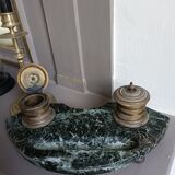 Ancien encrier, base marbre et encriers (x2)  en bronze ciselé, 19ème