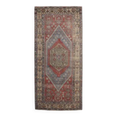 Tapis d'aire vintage turc Oushak fait main en laine et coton rouge 92x195 cm des années 1970