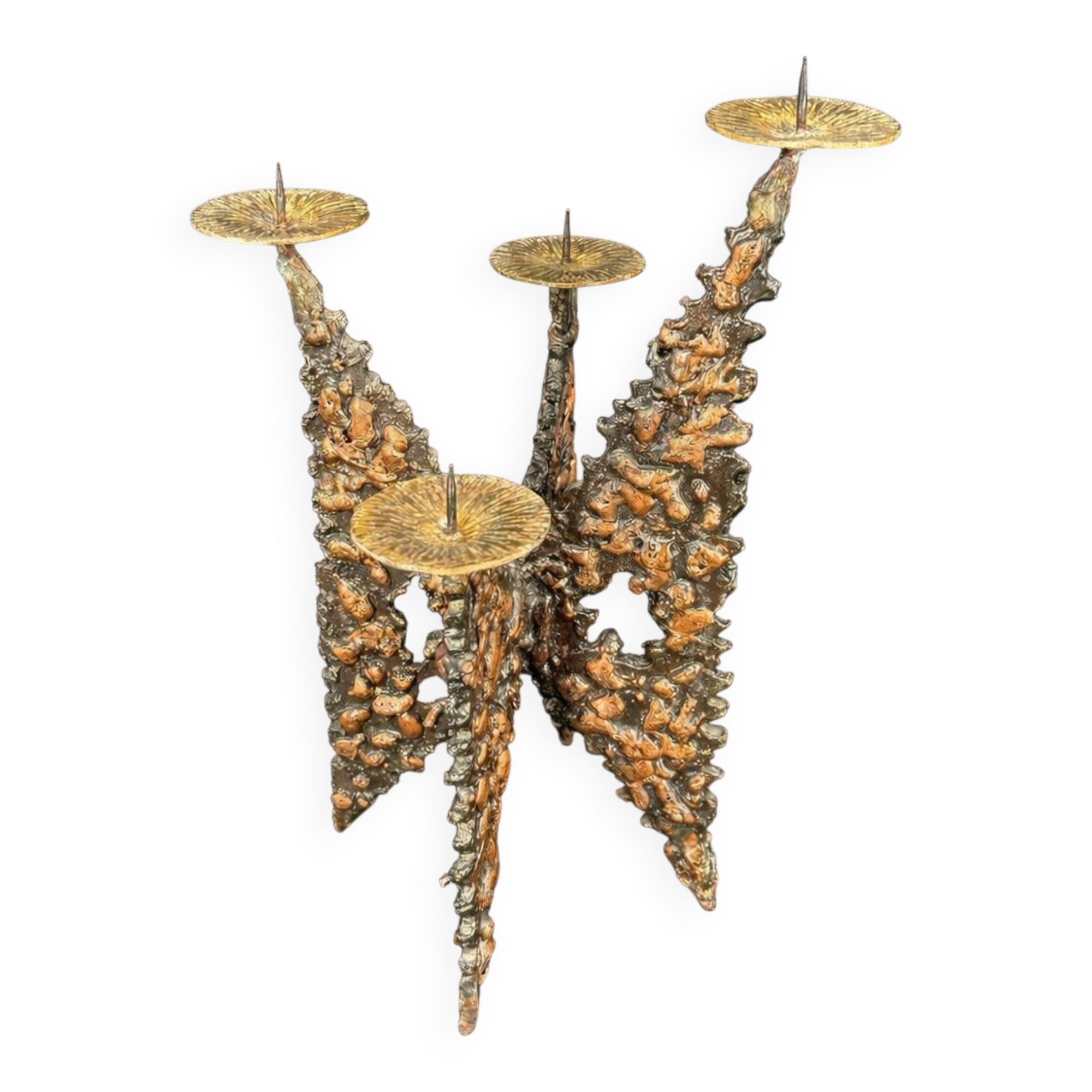 Brutalist sculptural chandelier with 4 lights