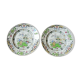 Set of 2 plates in faience Creil Montereau pagoda decorations
