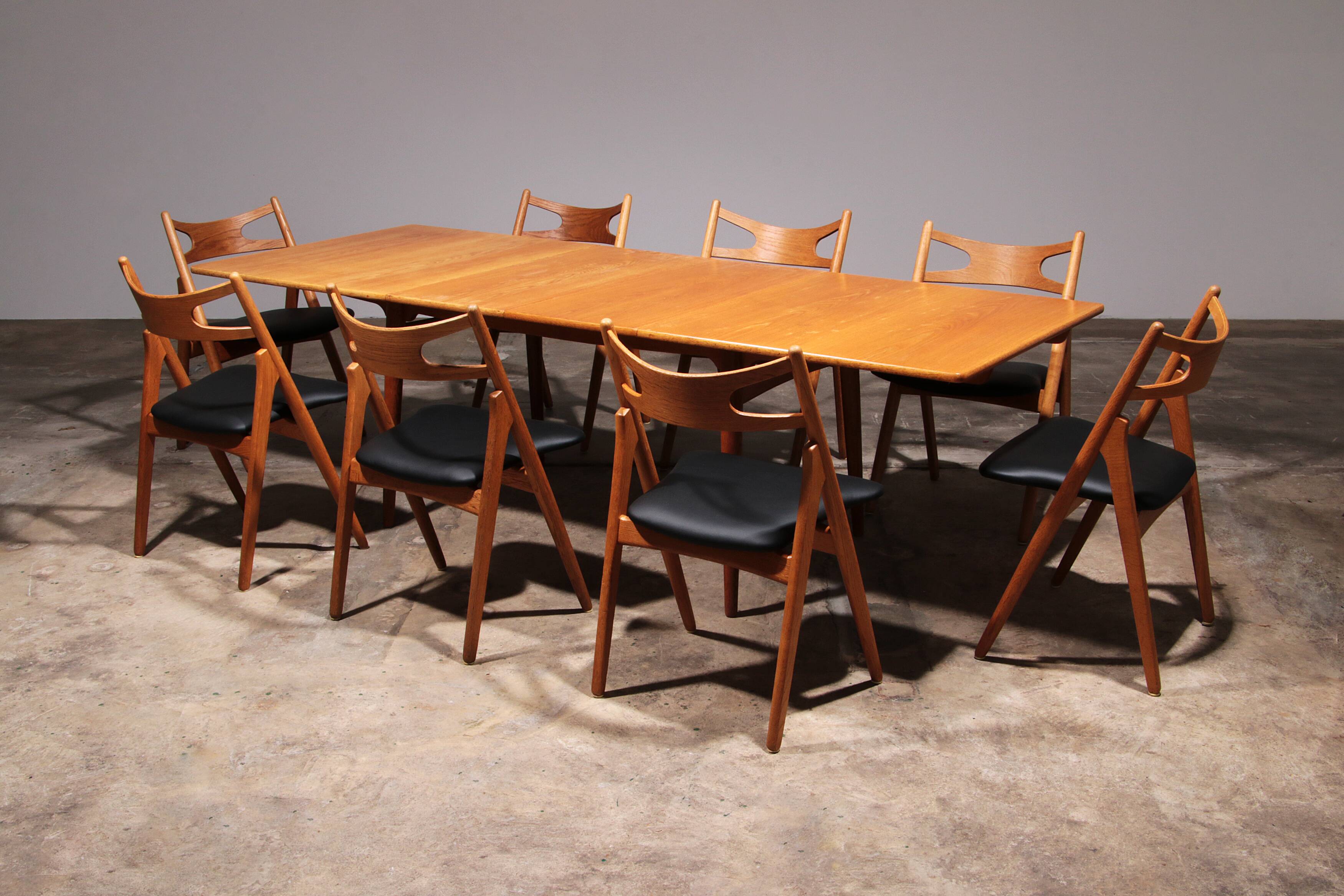 Complete Dining Room Set: 8 Teak CH-29 Sawbuck Chairs & AT 310 Table
