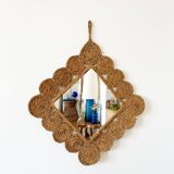 Vintage 1960s braided raffia mirror