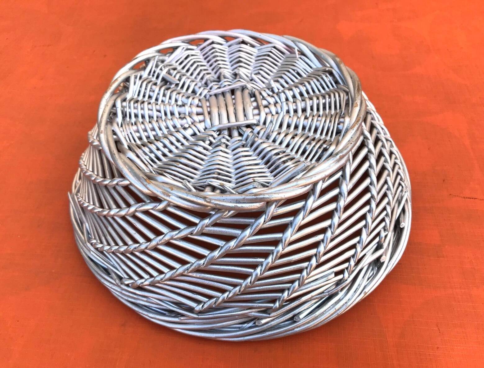 Silver grey woven wicker basket