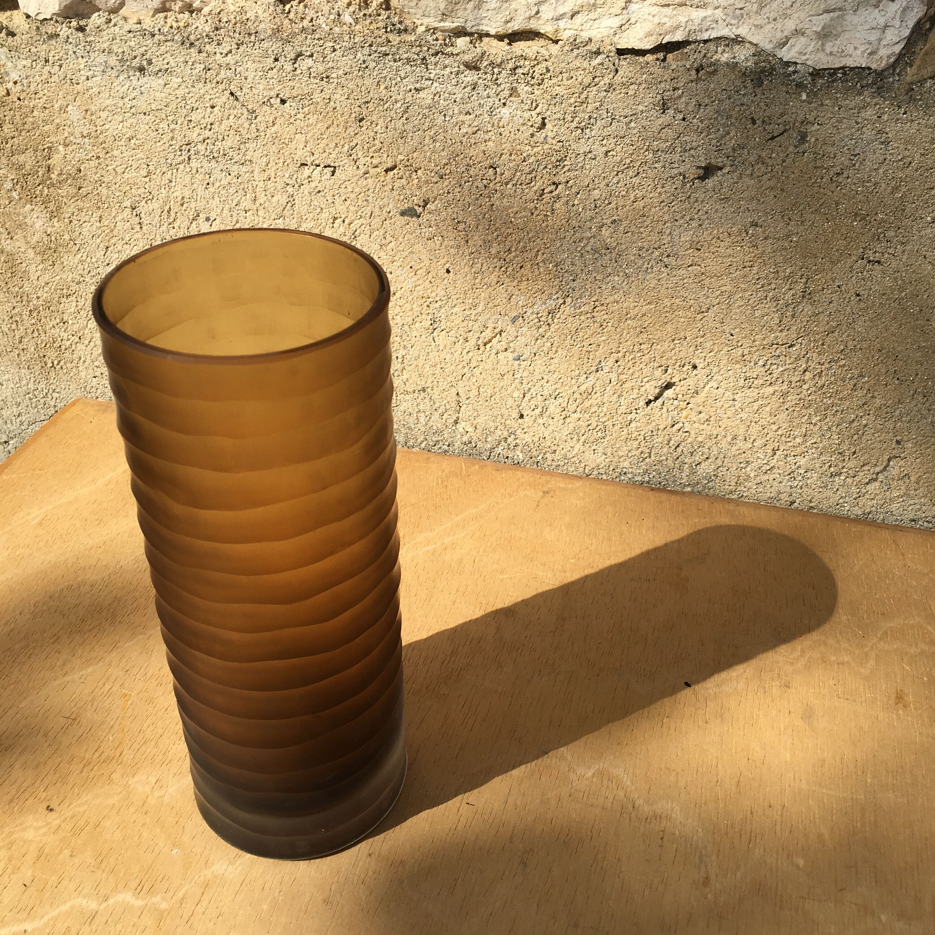 Frosted glass vase with amber scrolls