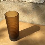 Frosted glass vase with amber scrolls