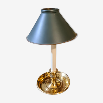 Hand bottle lamp 19th gilded bronze and lampshade green steel