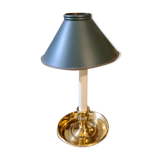 Lampe bouillote à main 19ème bronze doré  et abat jour acier vert