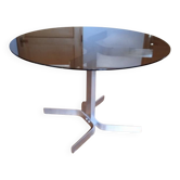 Brushed aluminium round table by Pierre Vandel, 1946