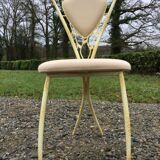 4 vintage chairs in tubular metal lacquered white yellow.