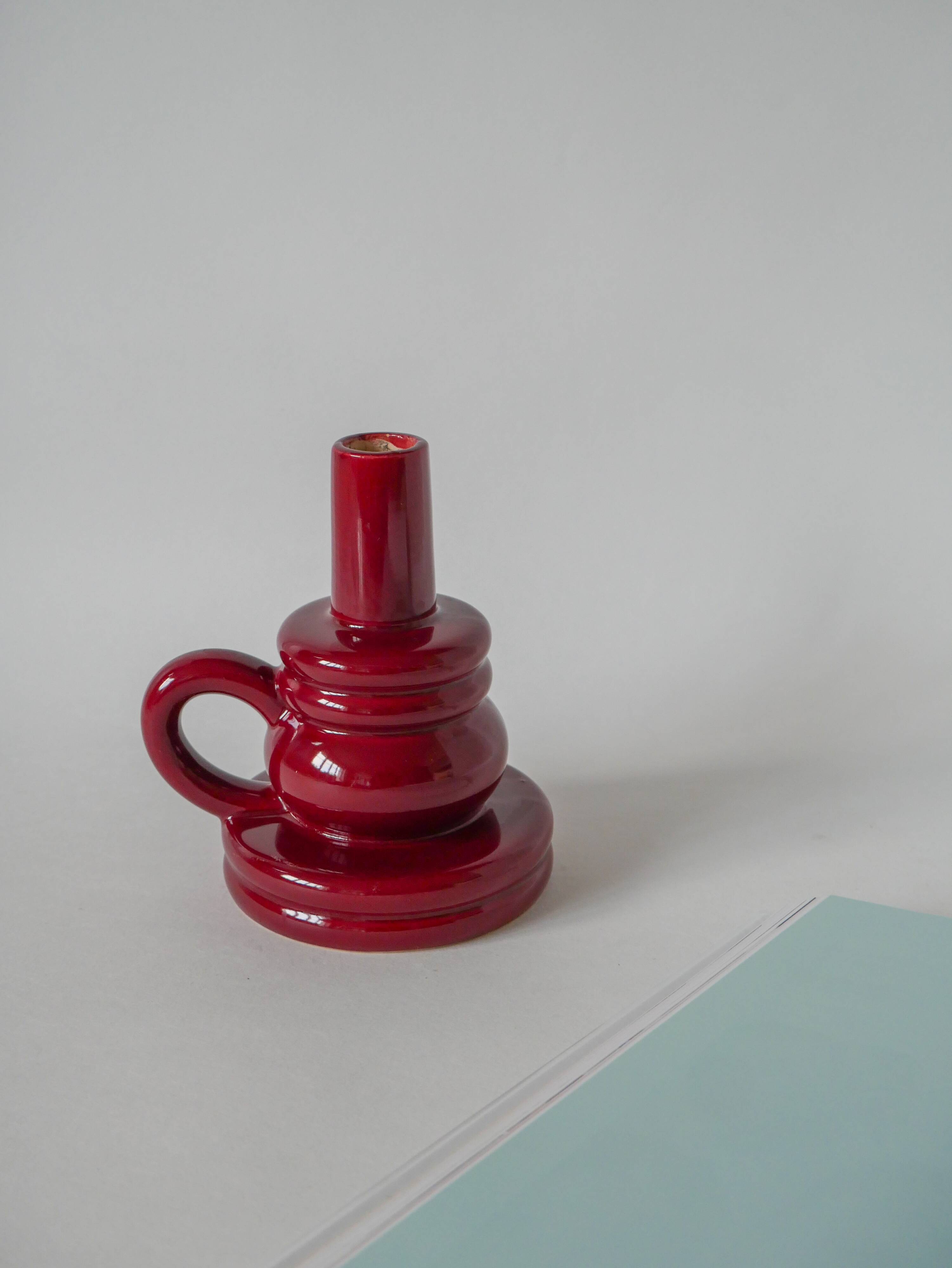 large burgundy ceramic candle holder numbered 1970