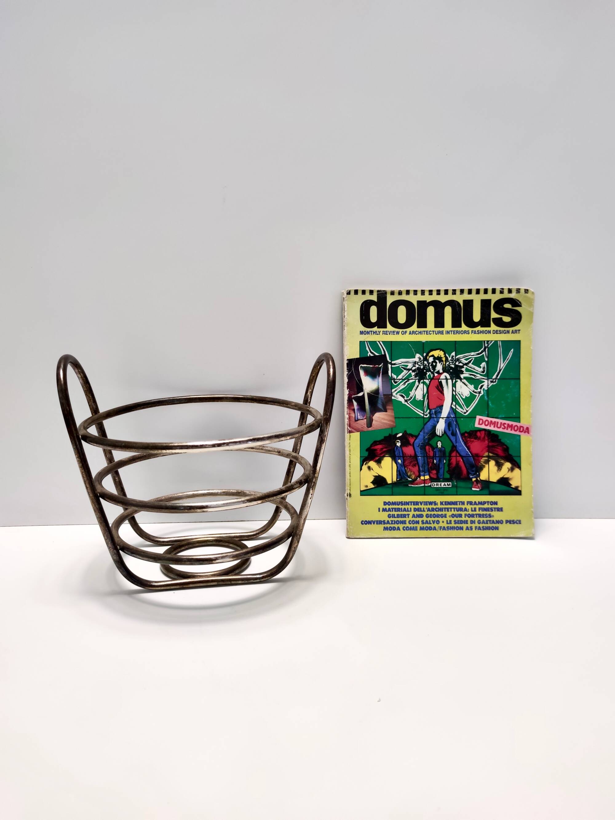 Postmodern Sheffield Plated Metal Fruit Basket by Lino Sabattini, Marked, Italy