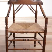 Rare antique Dutch oak armchair with rush seat