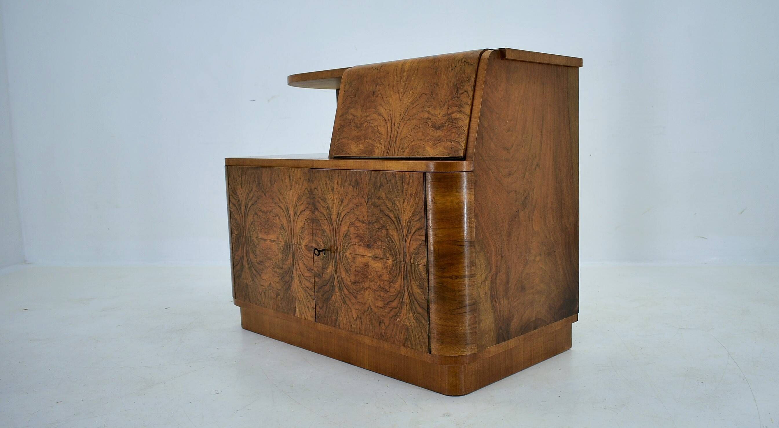 Art Deco cabinet from 1940 made of walnut for UP Závody, Czechoslovakia.