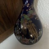 Limoges porcelain vase cobalt blue peacock motif orientalist flowers
