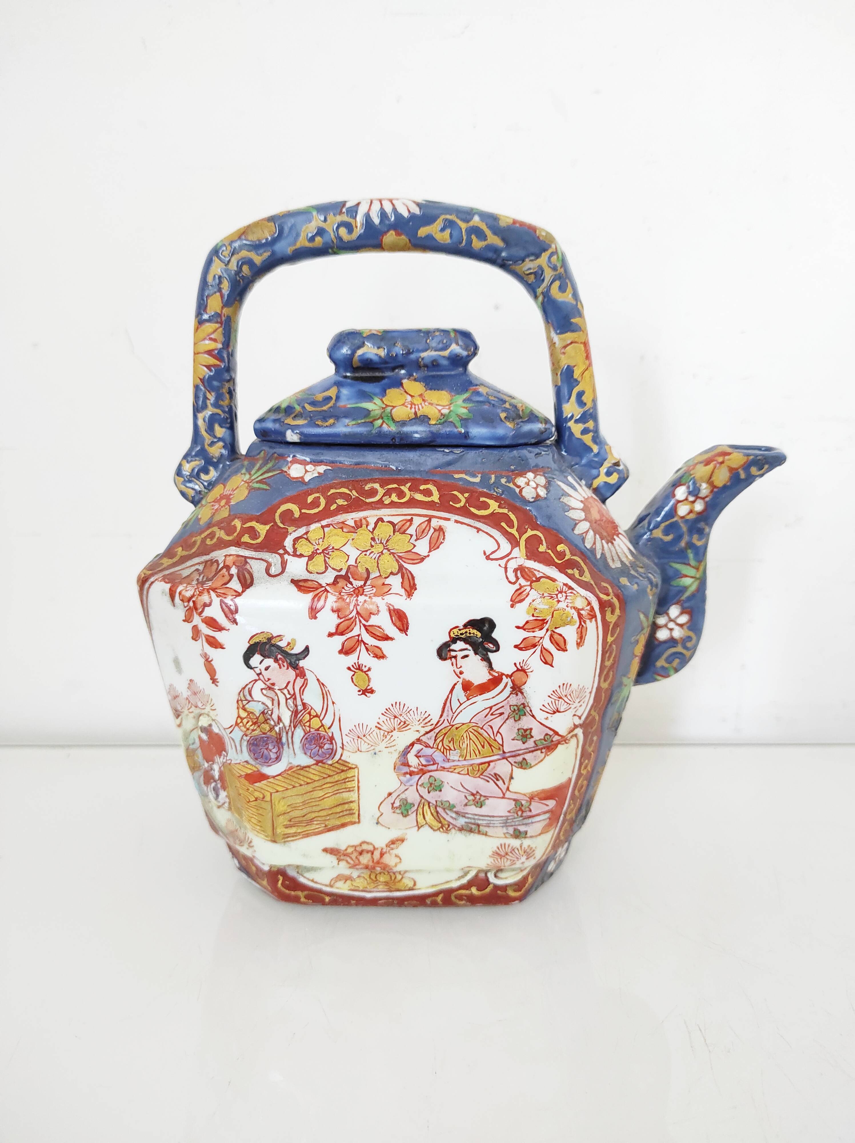 Japanese porcelain teapot with geisha decor