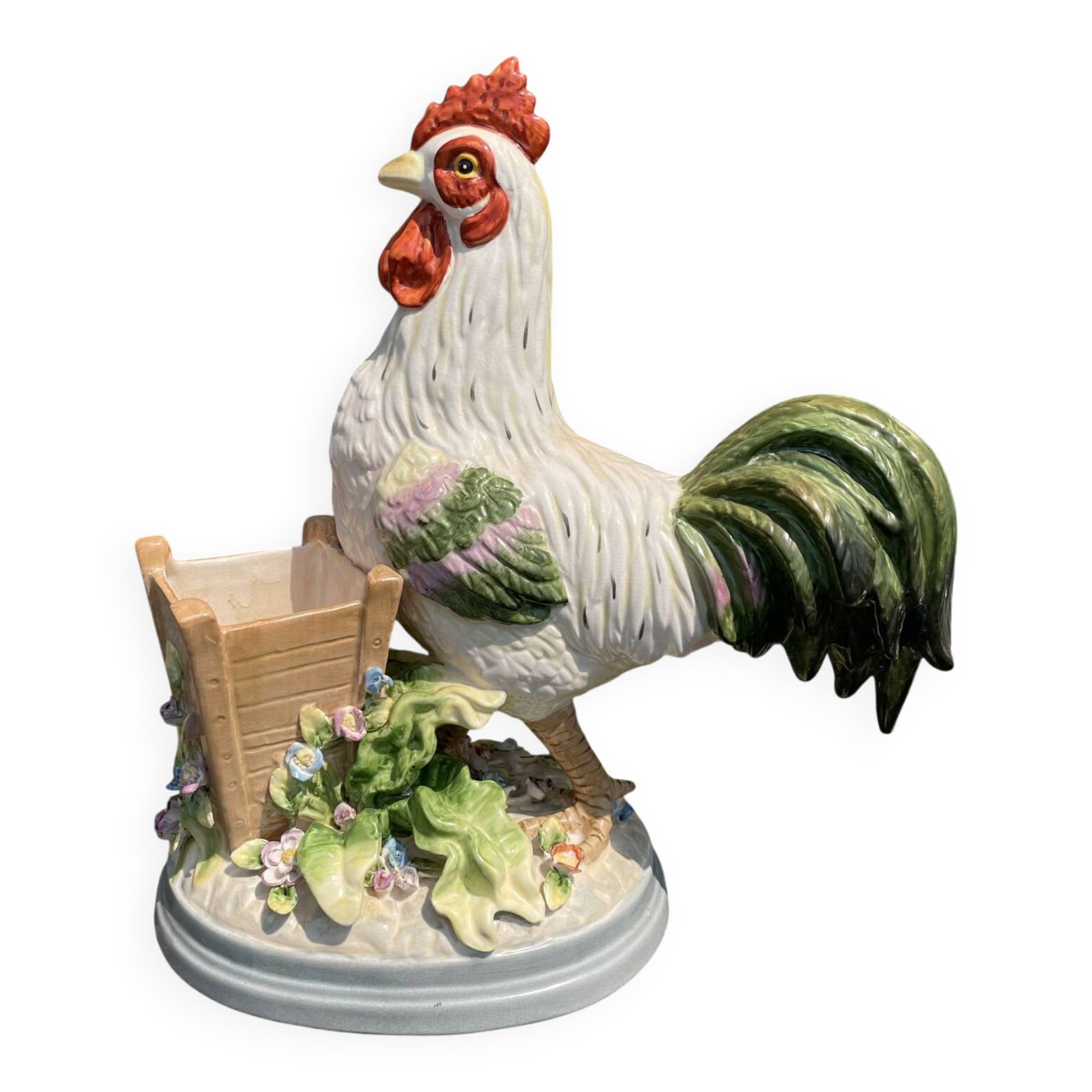 Sculpture de coq en céramique, coloration faite à la main