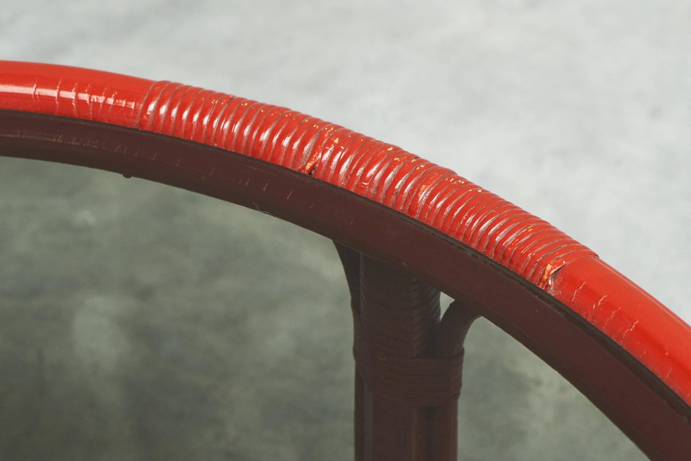 "Blood of Ox" coffee table in lacquered bamboo and glass, 20th century