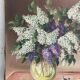 Painting without frame Oil on canvas Signed Ocadlik, Bouquet of lilacs