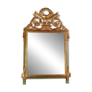 Antique mirror in Louis XVI style, carved wood with original gilding, 73x43 cm, D230.