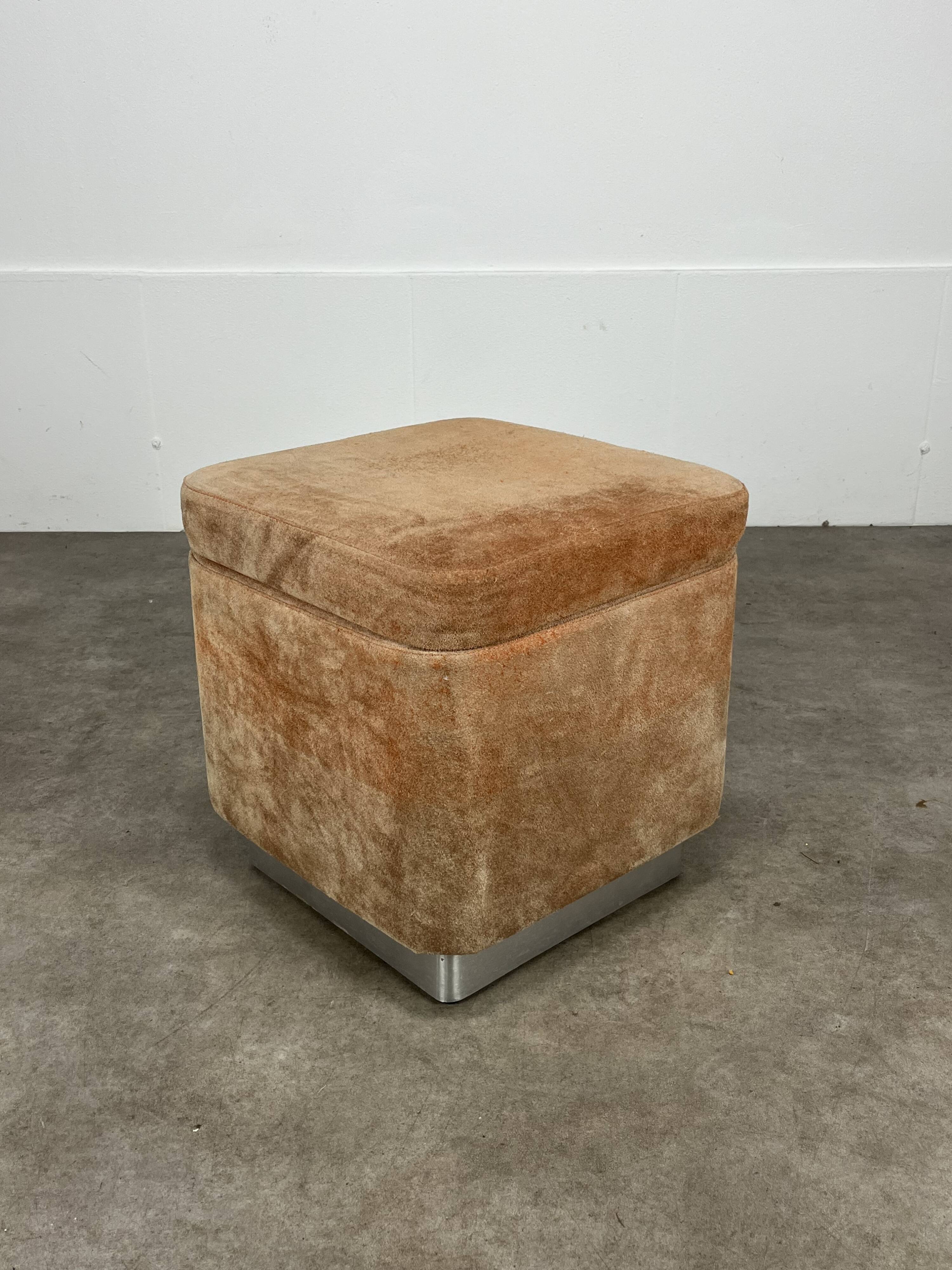 70s suede trunk pouf