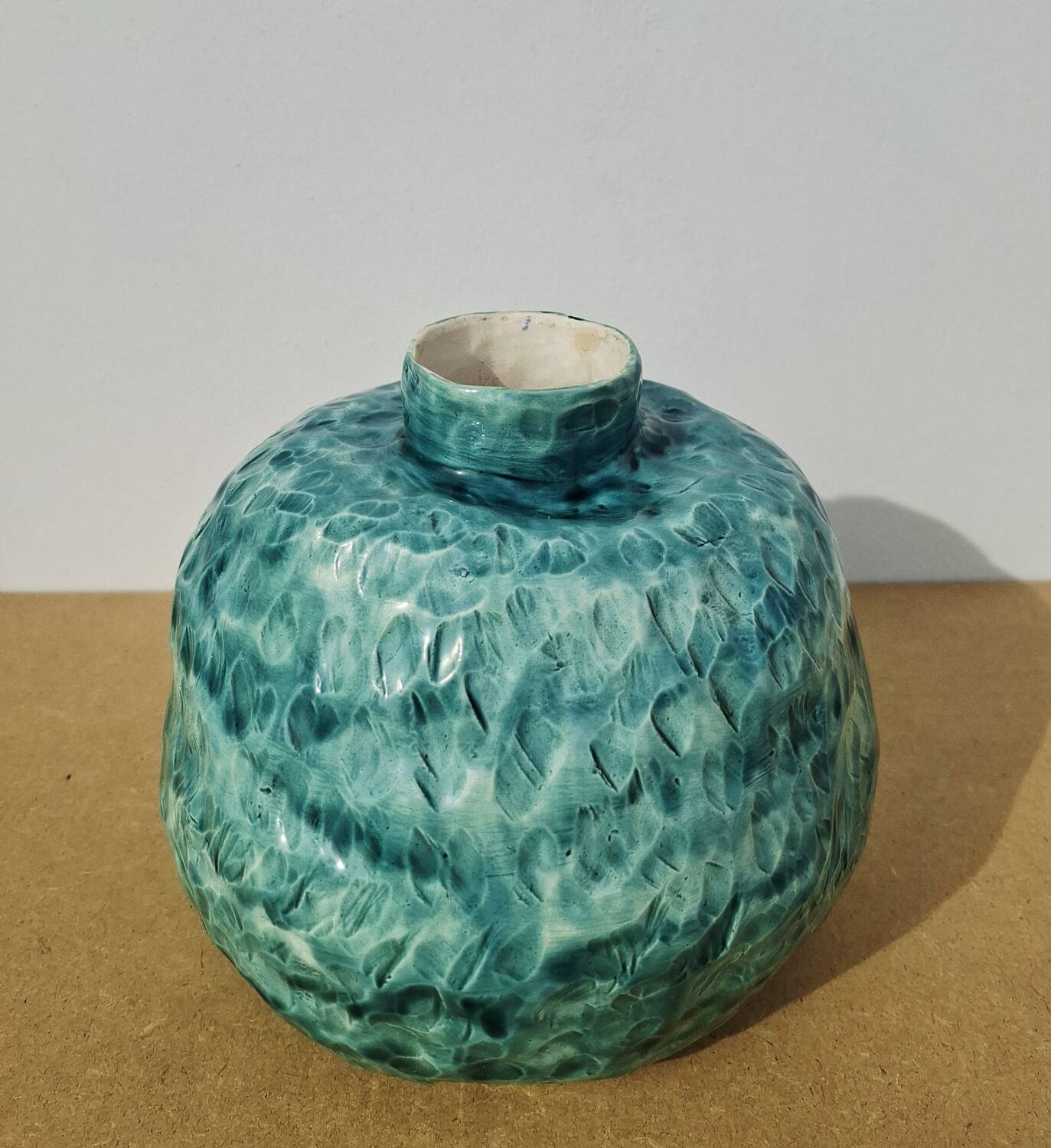 Turquoise round vase 1970 signed