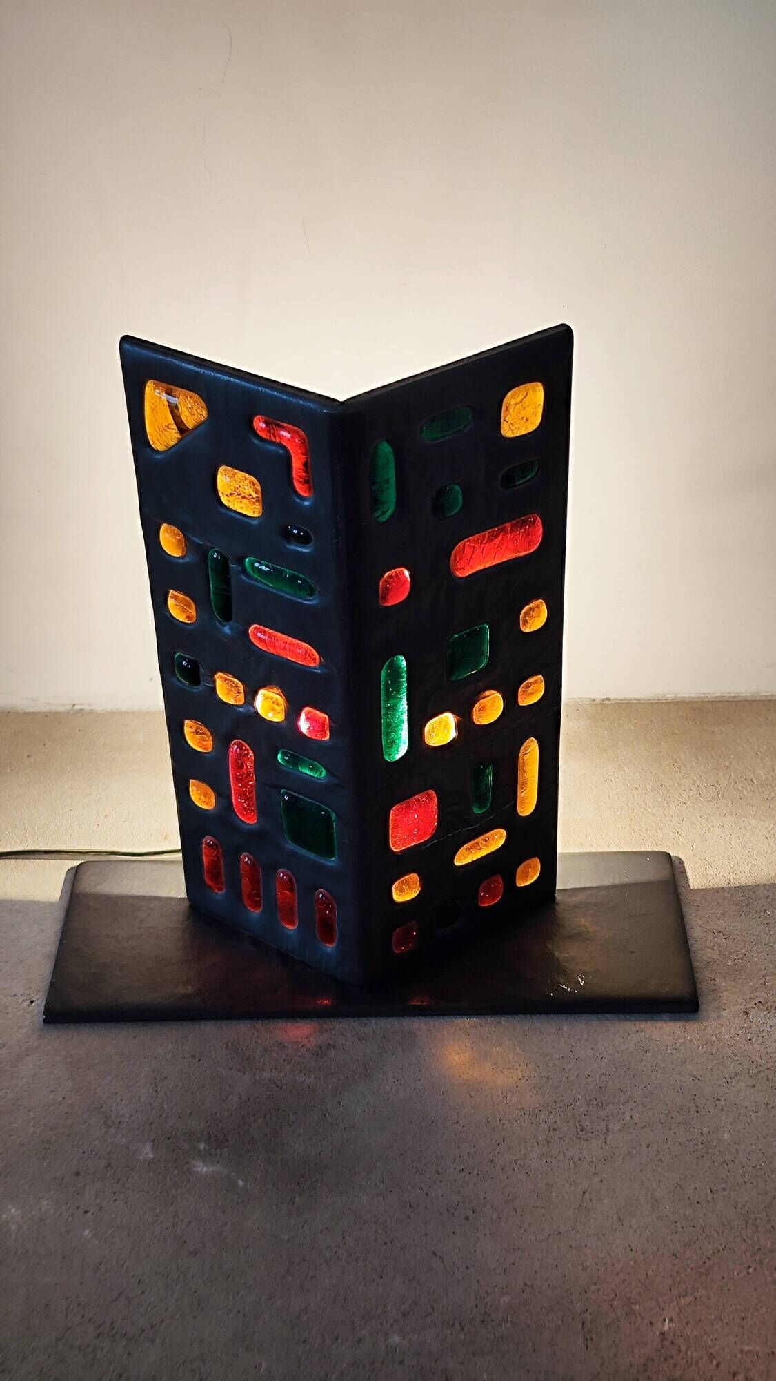 Brutalist lamp in lead and glass - 1950 - Jacques Avoinet - Jean Simon Labret