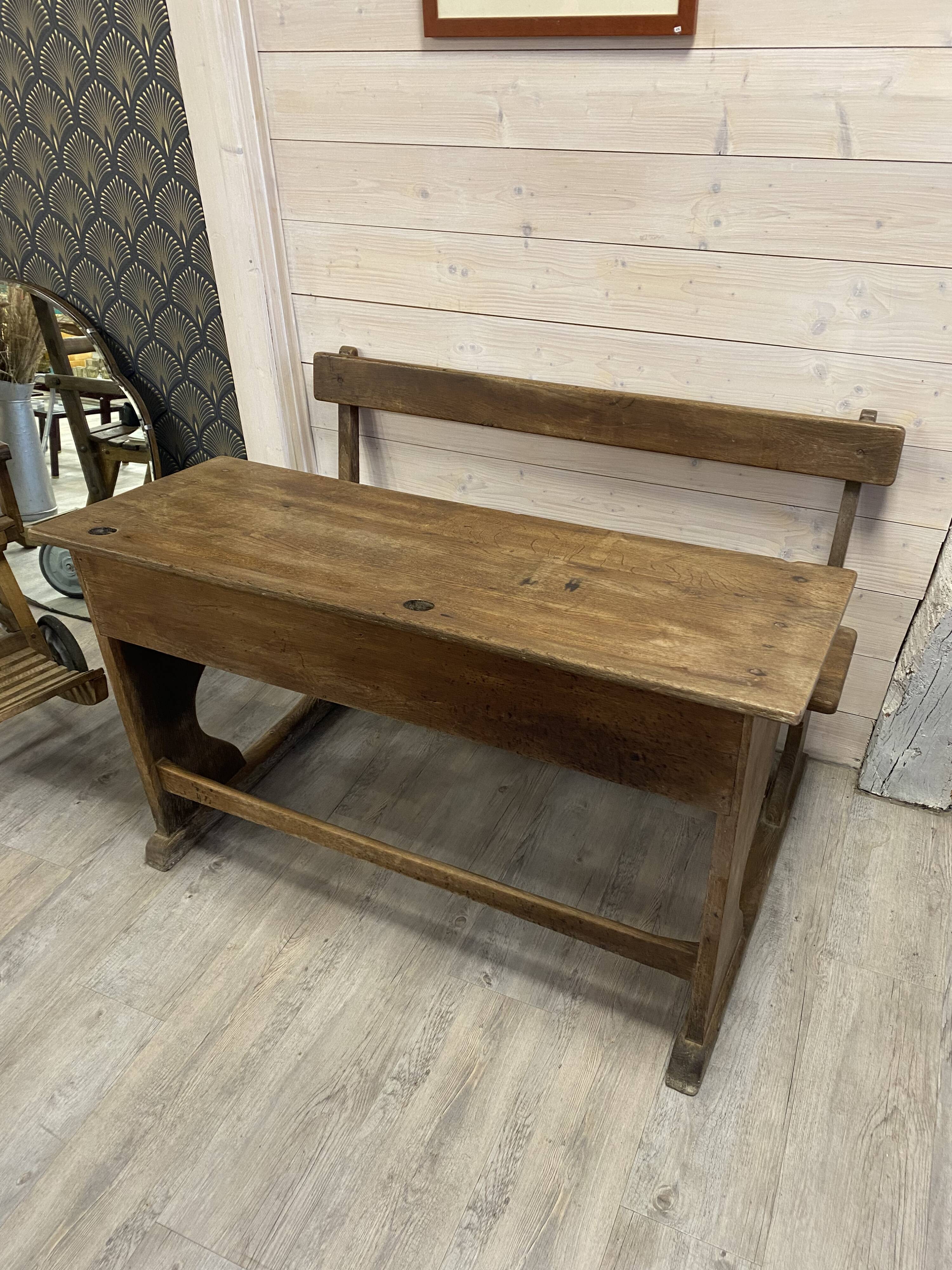 Double wooden school desk, 19th century