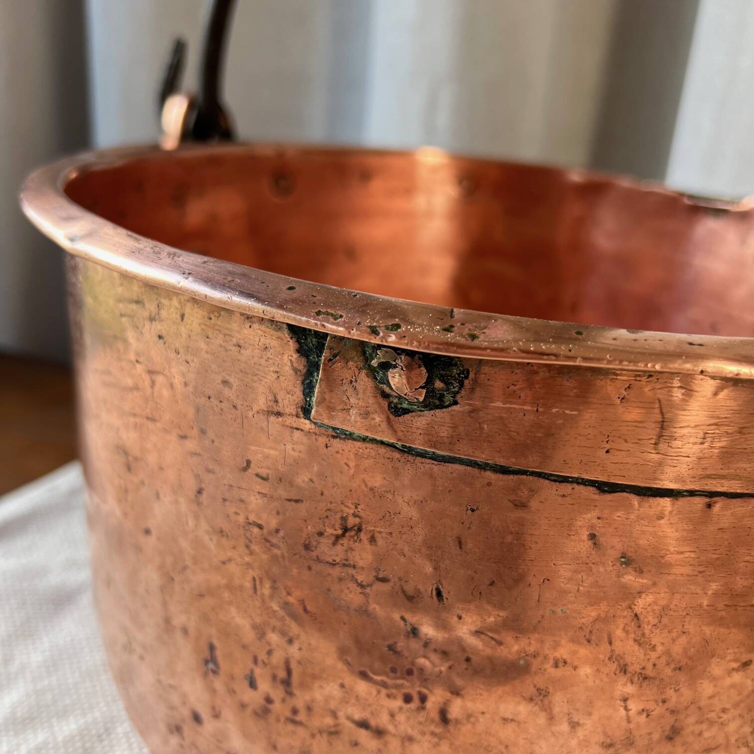 Large copper pot with handle