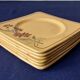 6 square dessert plates, ironstone. 1940s-50s.