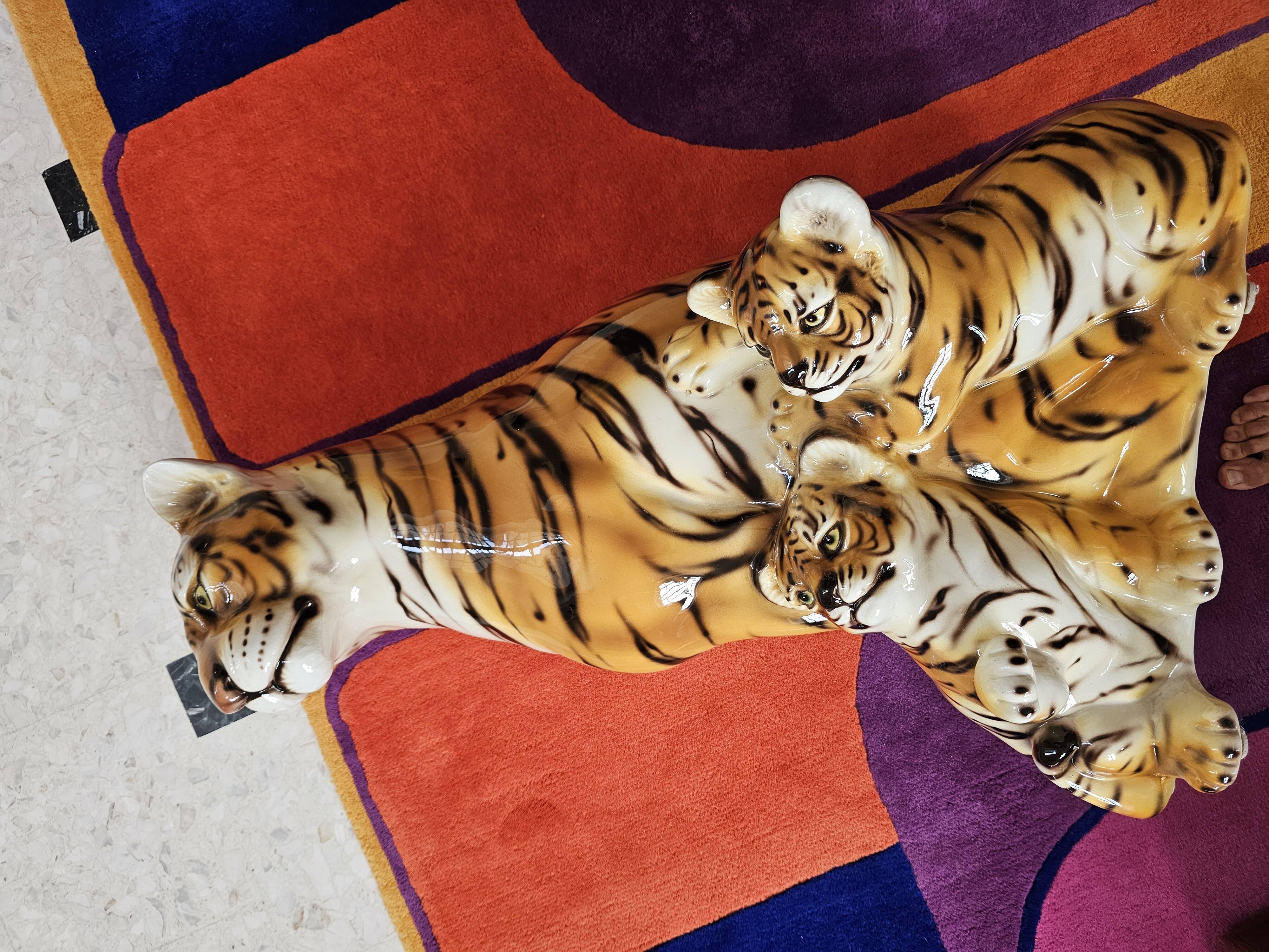 Ceramic sculpture tiger Modern Art Capodimonte