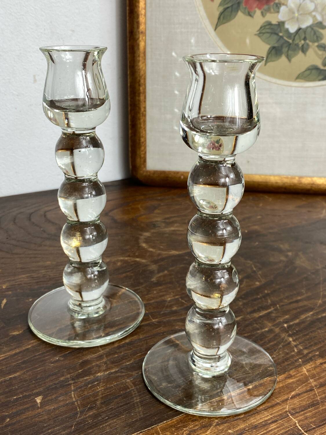 Pair of blown glass candlesticks