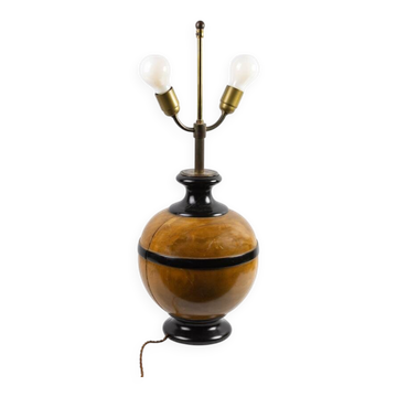Pied de lampe boule en bois tourné