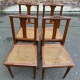 4 chaises art déco chêne massif cannées 1950 avec pieds ronds