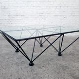 A glass and steel coffee table