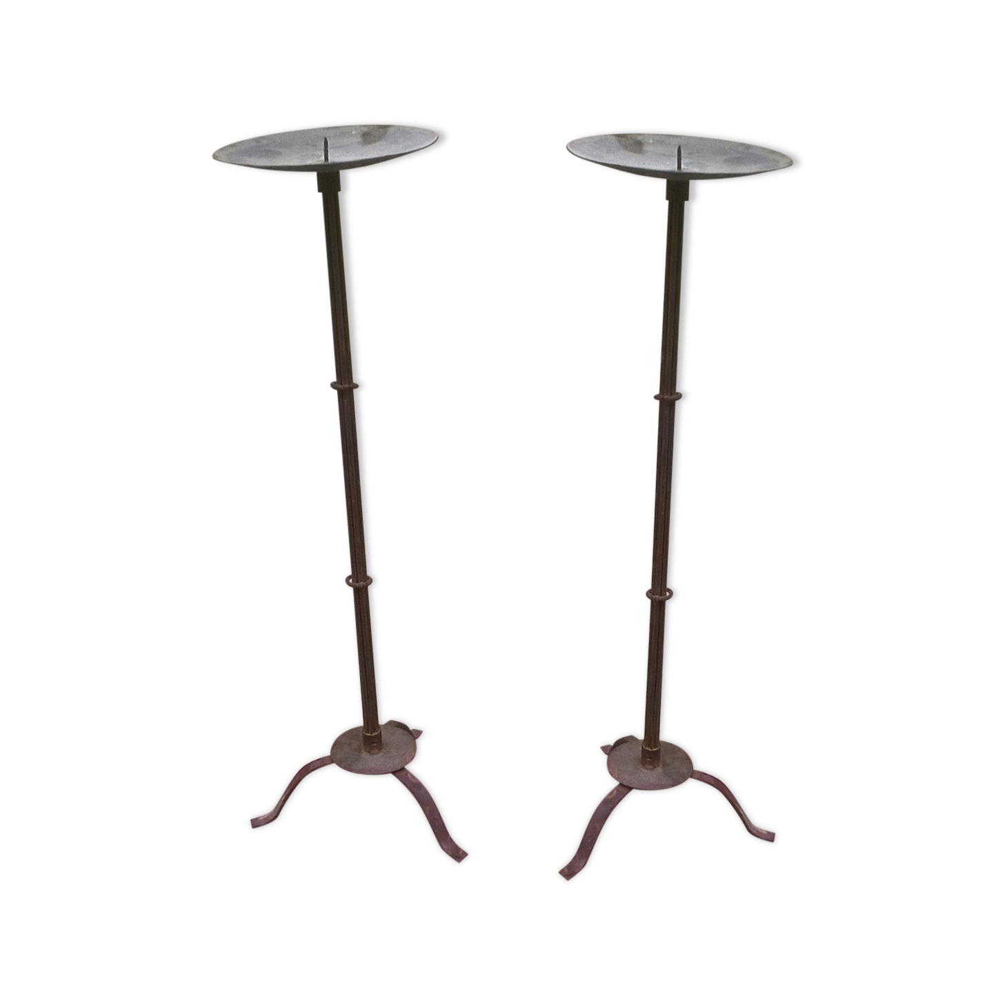 Pair of wrought iron candle spikes